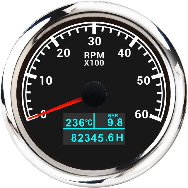 3 in 1 Tachometer Gauge 8000/ 6000/ 4000 RPM 85mm Waterproof Tacho Meter LED Water Temp Oil Pressure Hour Meter For Boat Car: 6000-BS