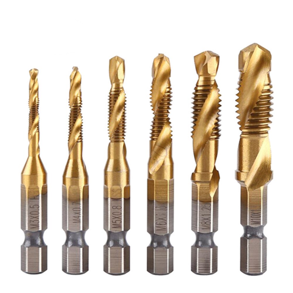 Hex Shank Titanium Plated HSS Screw Thread Metric Tap Drill Bits Screw Machine Compound Tap M3 M4 M5 M6 M8 M10 Hand Tools