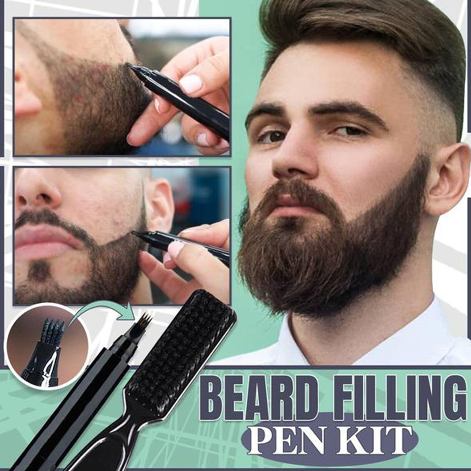 Beard Filling Pen Kit Waterproof Beard Pen Beard Drawing Pen Plus Beard Brush Own Formula Black