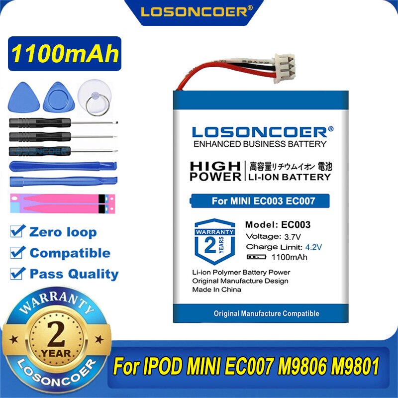 100% Original LOSONCOER Battery For IPOD MINI EC003 EC007 M9801 M9802/9805/9806/9807 W065 A1051 4GB MP3/4 1st 2nd Gen