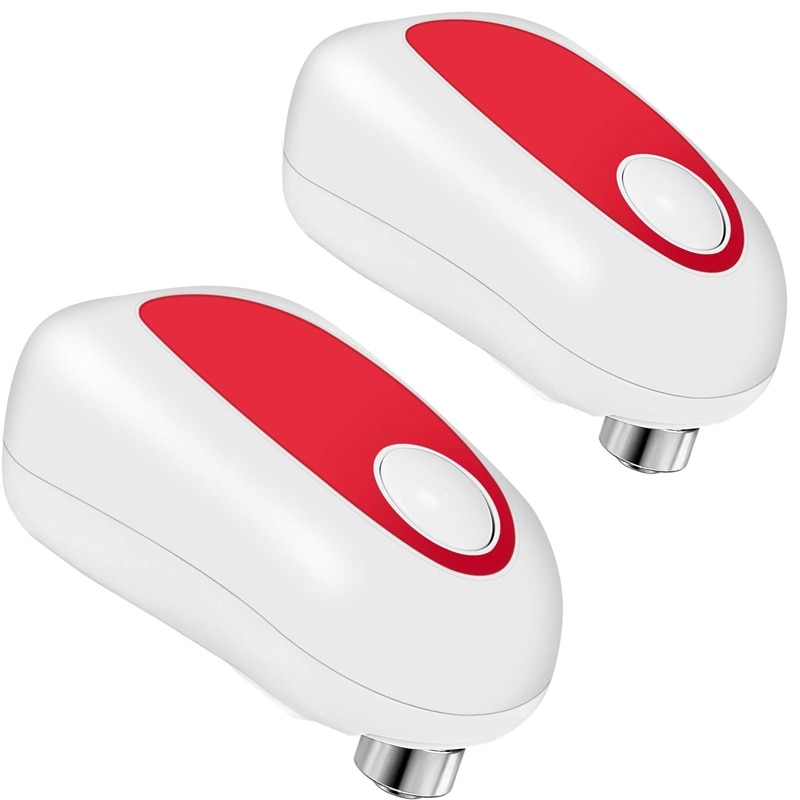-2 Piece Electric Can Opener Smooth Felt Edge Automatic Kitchen Can Opener,Easy to Open Can,Red + White: Default Title