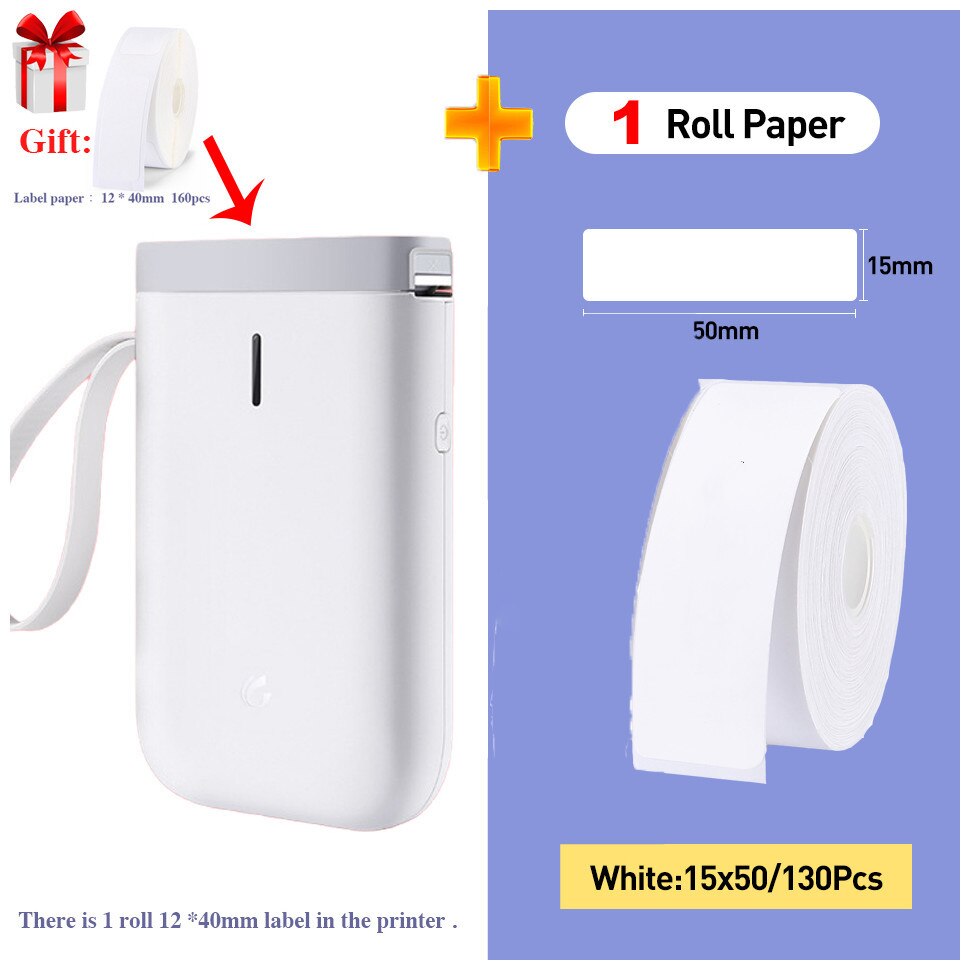 Imprimante thermique portable D11 pour étiquettes, machine d'impression thermique pour poche, étiquette de planificateur: White w 15x50mm1