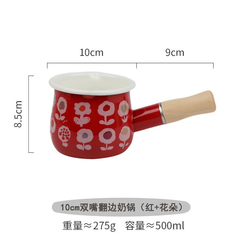 500ml Enamel Milk Pot With Wooden Handle Gas Stove Induction Cooke Baby Breakfast Milk Coffee Saucepan Cookware: C