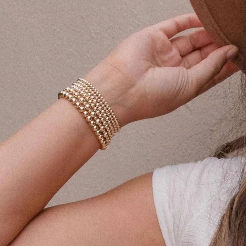 Gold Color beads Bracelet For Women Big Round Beaded Handmade Chain Bracelet stack Charm Jewelry