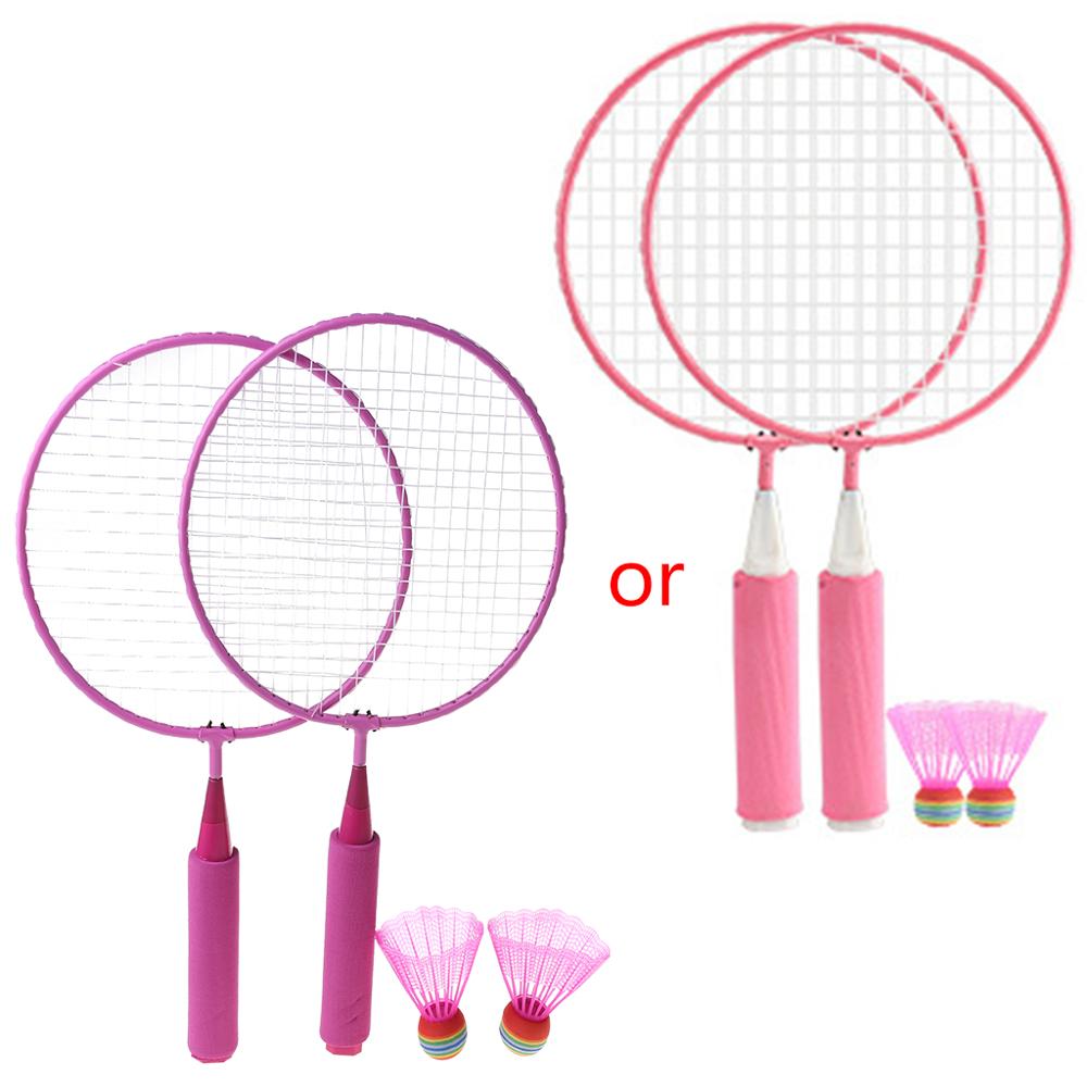 Raqueta de bádminton para niños 1 PAR + 2 uds., juego de bádminton para deportes al aire libre, juguete de Fitness: Rosa