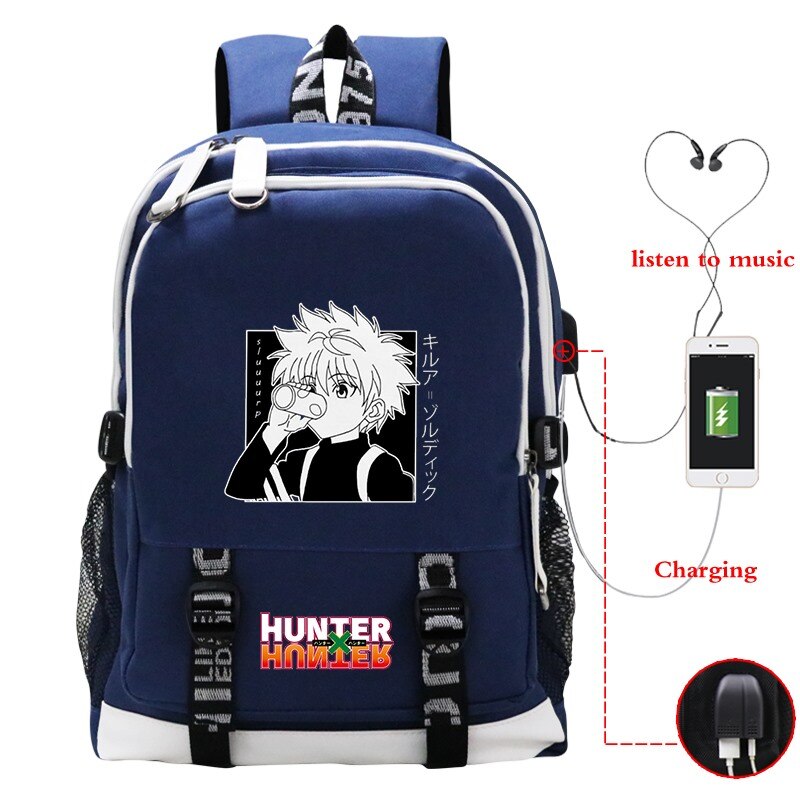 Hunter X Hunter School Bags Japan Anime BackpackS Boys Girls USB Charging Travel Large Laptop College Students Schoolbag Bagpack: 802-BU-hunter5-h55