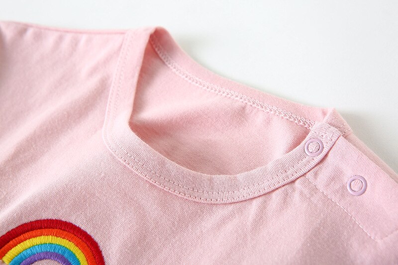 Summer O-neck Tops for Boys Cotton T-shirts Children Rainbow Cloud Embroidery Kids Casual Clothes Infant Fall Clothing