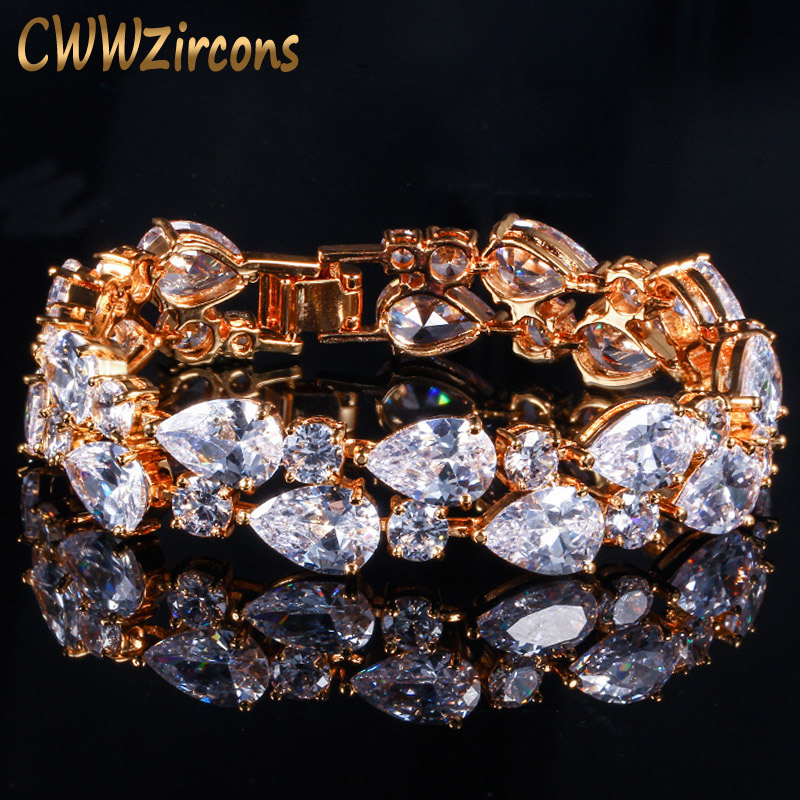 CWWZircons Top Sparkling Zirconia Geel Goud Kleur Big Wide Wrap Armbanden Bangles Voor Bruiden Bruiloft Party CB116