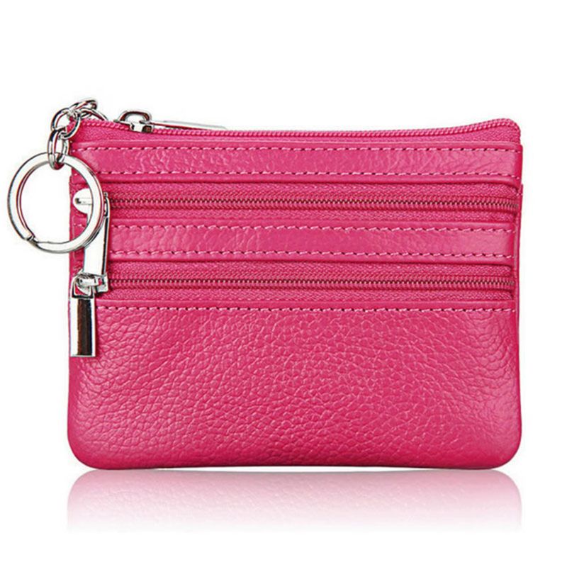 Women Men Leather Coin Purse Card Wallet Clutch Double Zipper Small Change Bag Purse wallet