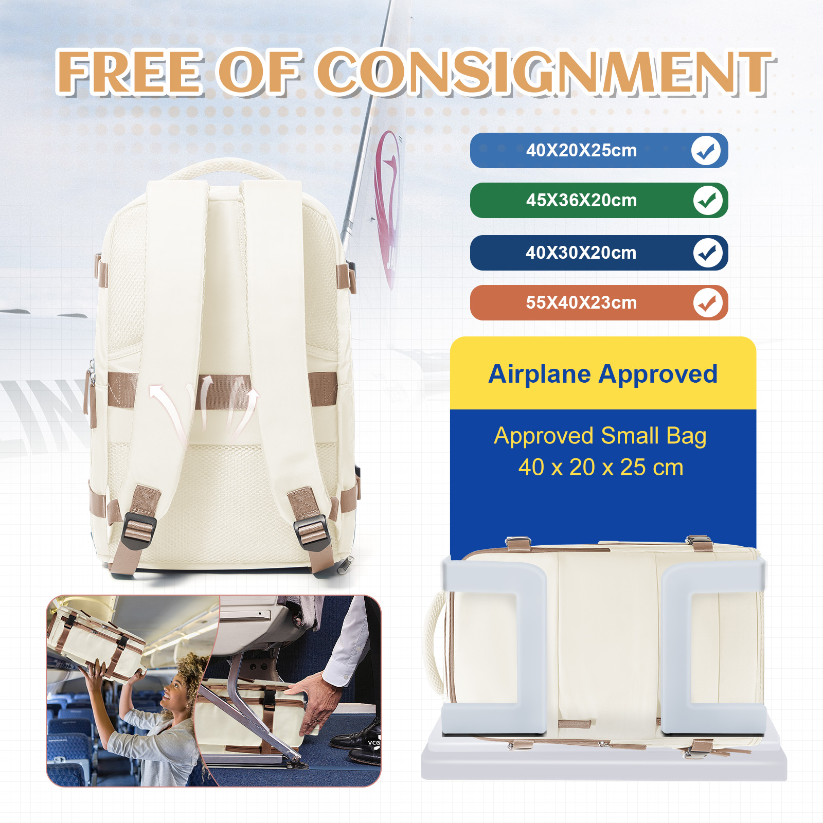 Reisrugzak voor dames heren, handbagage 40x20x25 voor Ryanair Cabin reistas College boekentas Waterdichte laptoptas voor werk