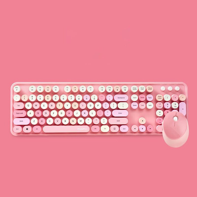 Wireless Girly Pink cute Gaming Mechanical Keyboard and mouse Silent Backlight Round key keyboard for office PC Laptops gamer: 1