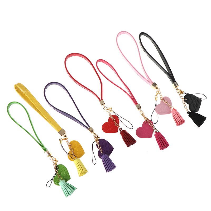 1pc Love Heart Tassel Hand Wrist Lanyard Phone Straps Camera USB Flash Drives String Keychains