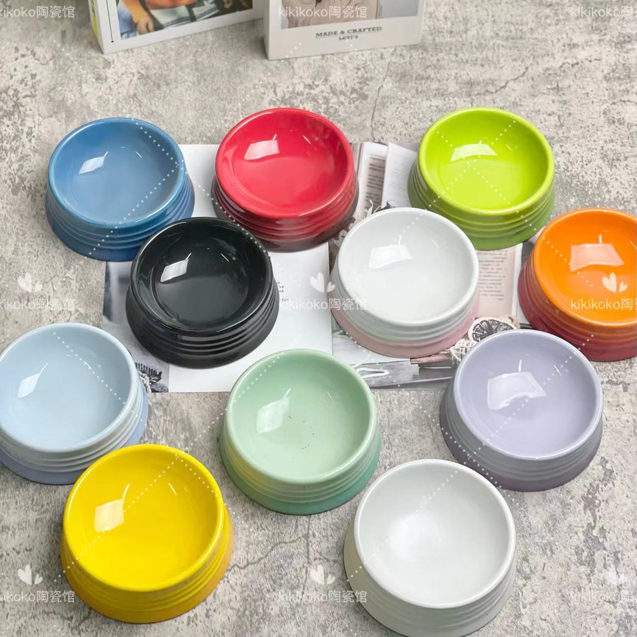 Bol d'eau en céramique française pour chat, Protection des pieds hauts, calibre Cervical, 5 pouces, eau potable, couleur Macaron de haute beauté
