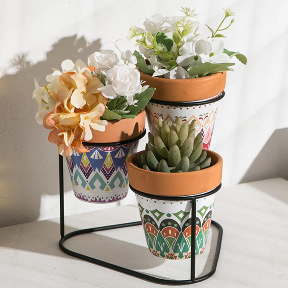 1 Set 3-Tier Shelf Flower Pot Portable Attractive Long Lasting Decorative Corrosion-resistant Plant Pot for Garden