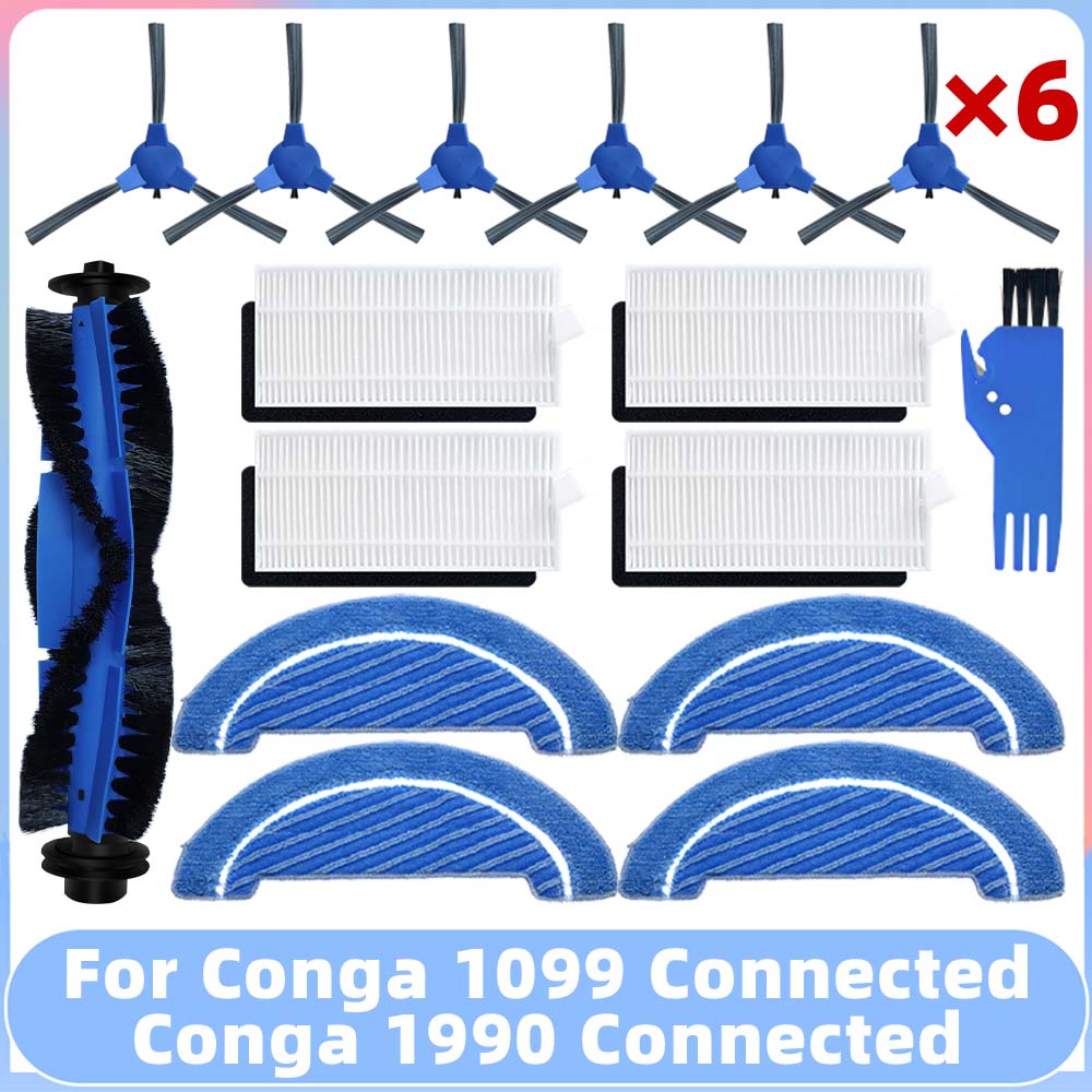 Compatible con Conga 1099 Connected / 1990 Connected Robot repuestos de aspiradora cepillo lateral principal filtro fregona accesorio de repuesto