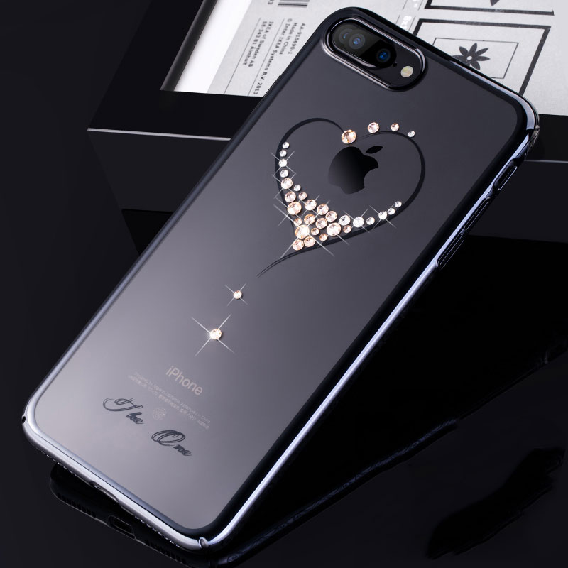 Kingxbar Bling Diamanten Kristall Fall Abdeckung Für iPhone 7 Plus 8 Plus Luxus Strass Frauen Hard Shell Klar Stoßfest: For iPhone 8 Plus / Heart-black