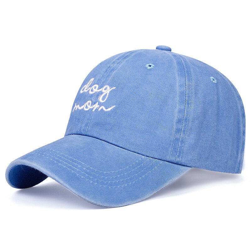 Summer cotton men&#39;s baseball cap DOG MOM letter embroidery washed dad hat adjustable outdoor sun hats hip hop caps: sky blue