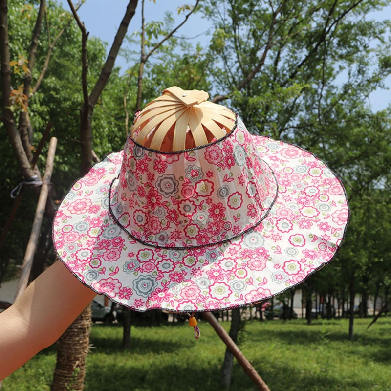 Hat for Traveling Adjustable Hat to Handheld Folding Fan Foldable Bamboo Hat and Fan Summer Beach Foldable Hat and Fan Au17 21