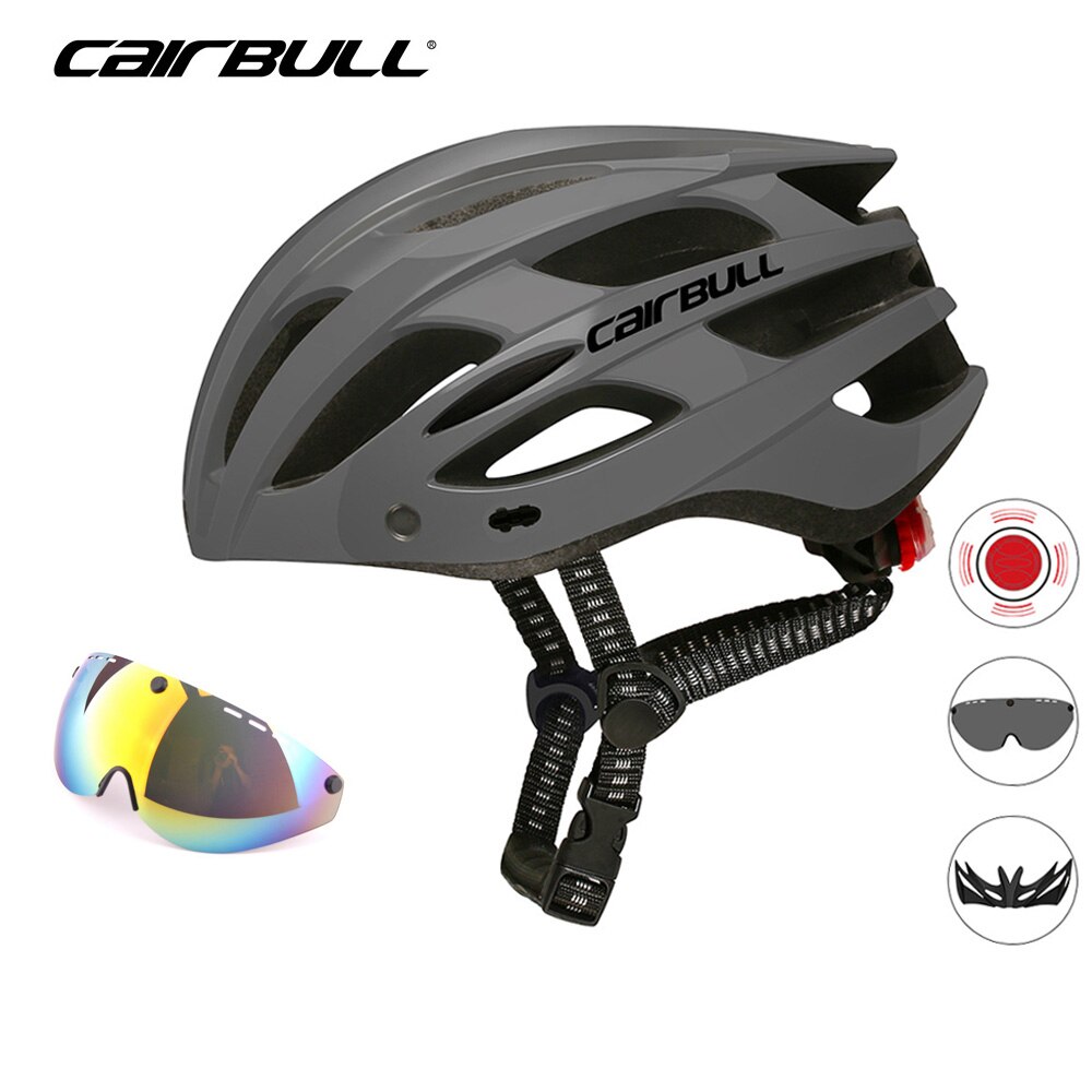 Cairbull-casco de ciclismo con 3 lentes, luz LED trasera con visera extraíble, gafas de seguridad Casco de Bicicleta de carretera, moldeados integralmente, cascos de MTB: Color 2