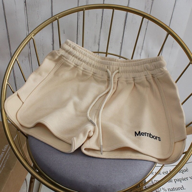 Sommershorts kvinder dame elastiktalje korte bukser pige afslappet bomuldsshorts ensfarvede hjemmeshorts til kvinder: Abrikosshorts / L