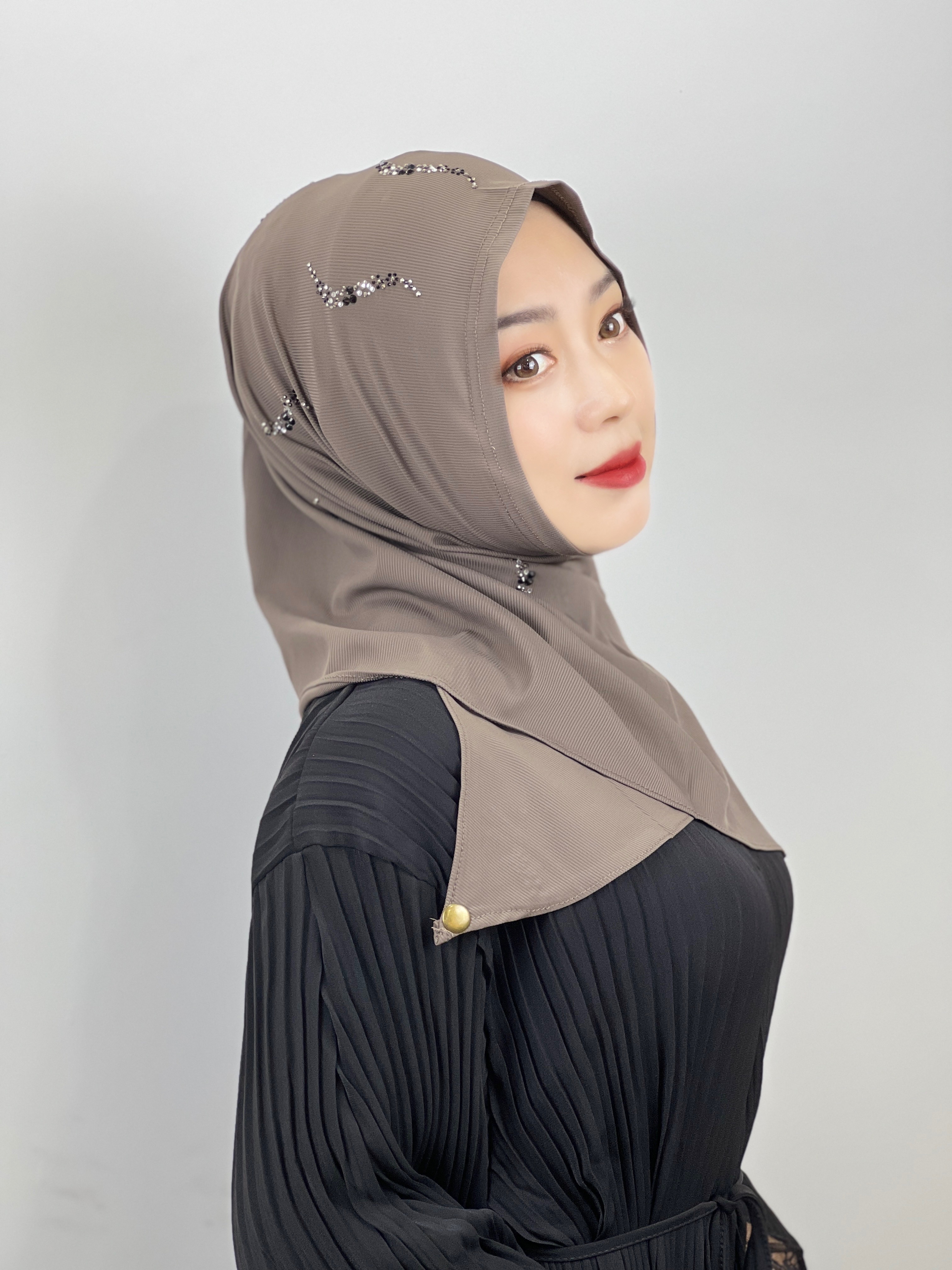 pañuelo cabeza mujer turbante mujer burquini mujer musulmana Hijab musulmán con diamantes de alta elasticidad, pañuelo islámico de Color sólido, listo para usar, turbante plisado, envolturas para la cabeza