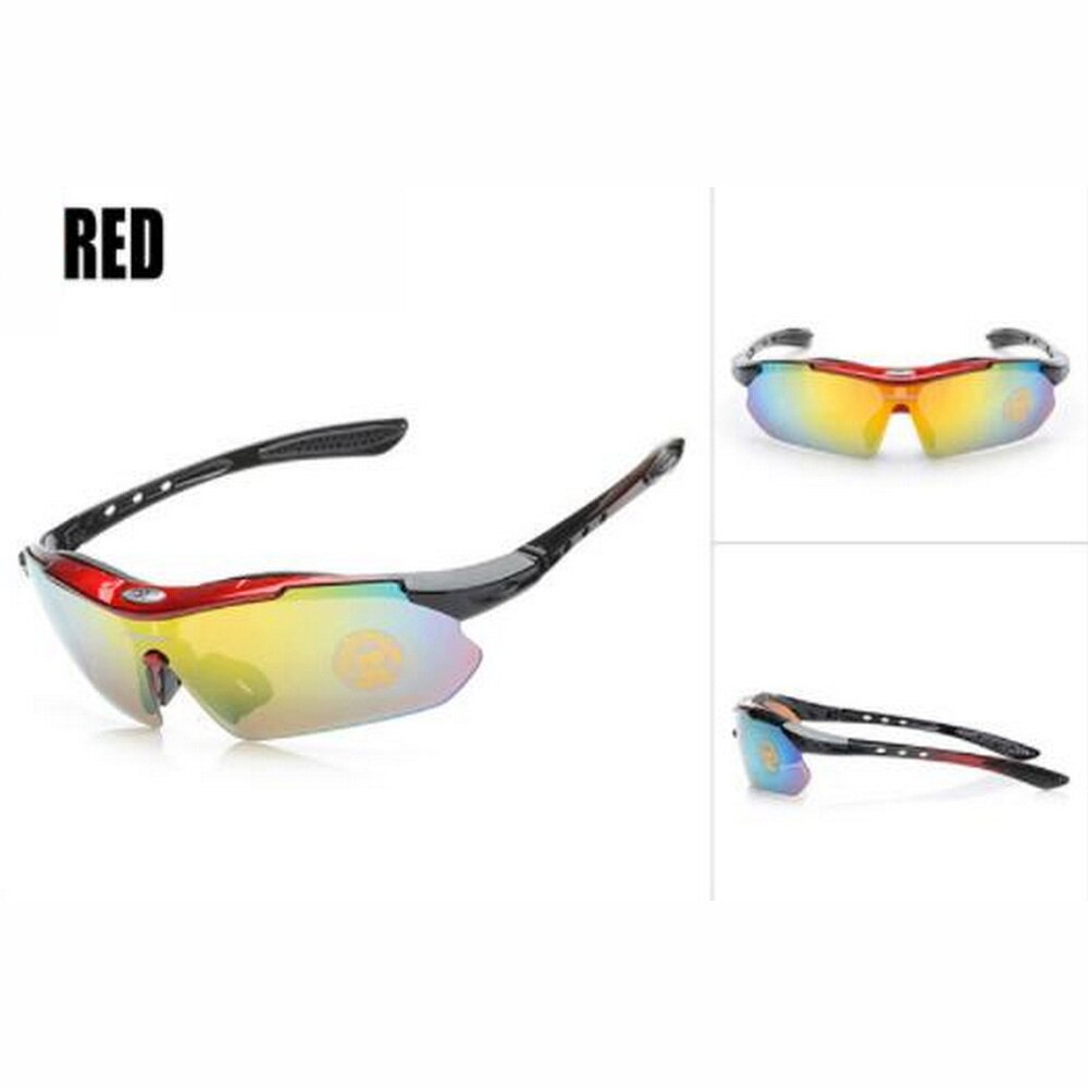 Sports solbriller cykelbriller til cykler sportsbriller mtb briller aftagelige tempelben 0089 polariserede 5 linser unisex: Rød rammestil