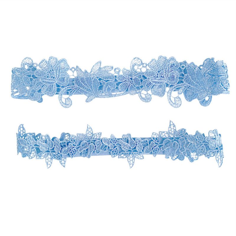 Conjunto de anillos para el muslo de encaje Floral bordado para mujer, banda elástica decorativa para boda y graduación, Color sólido, ligas de pierna sin costuras huecas: Azul