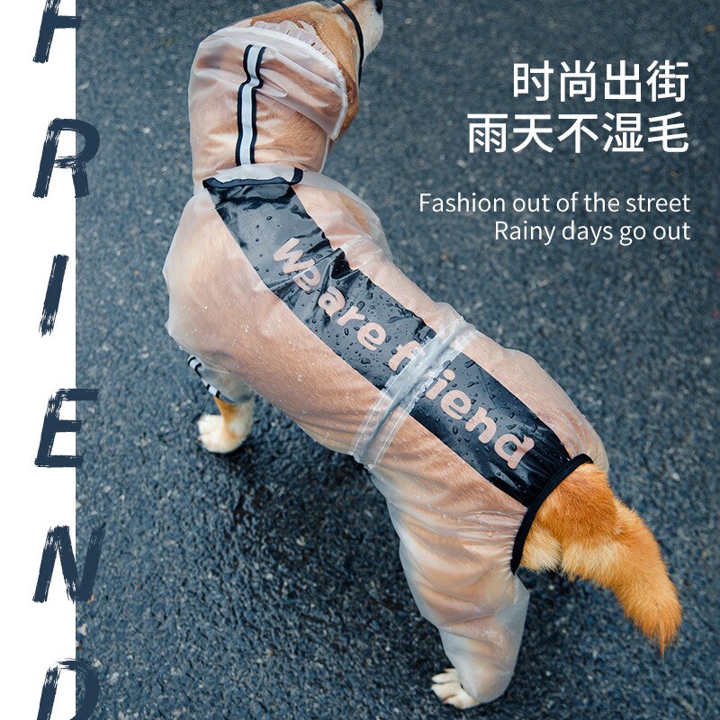 INS Pet Raincoat Puppy Four Feet Hooded Transparent Waterproof Teddy Large Dog Rain Out Clothes for Animals