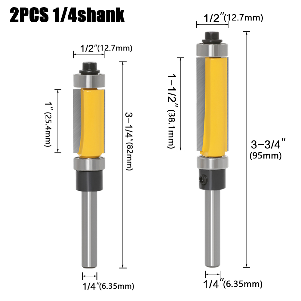 Modelo de haste de 6 mm e 1/4", broca de roteador de acabamento, com cortadores de roteamento de 2" de comprimento. Características: rolamentos de esferas superiores e inferiores Ferramenta para trabalhar madeira: 32mm