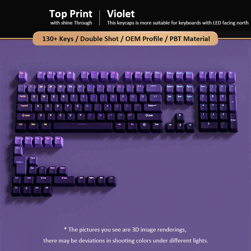Gradient Gray Cherry Profile Side Printed PBT Keycaps Double Shot RGB Backlit Keycaps 135 Keys for Cherry MX Switches Keyboards: Purple Red