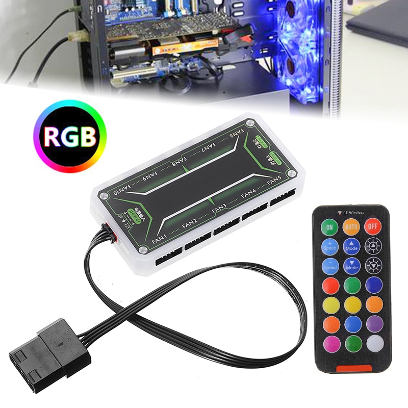 Pc svalare ledkontroll rgb rf fjärrkonsol datorfläktkontroll trådlös 15m distans  dc 12v