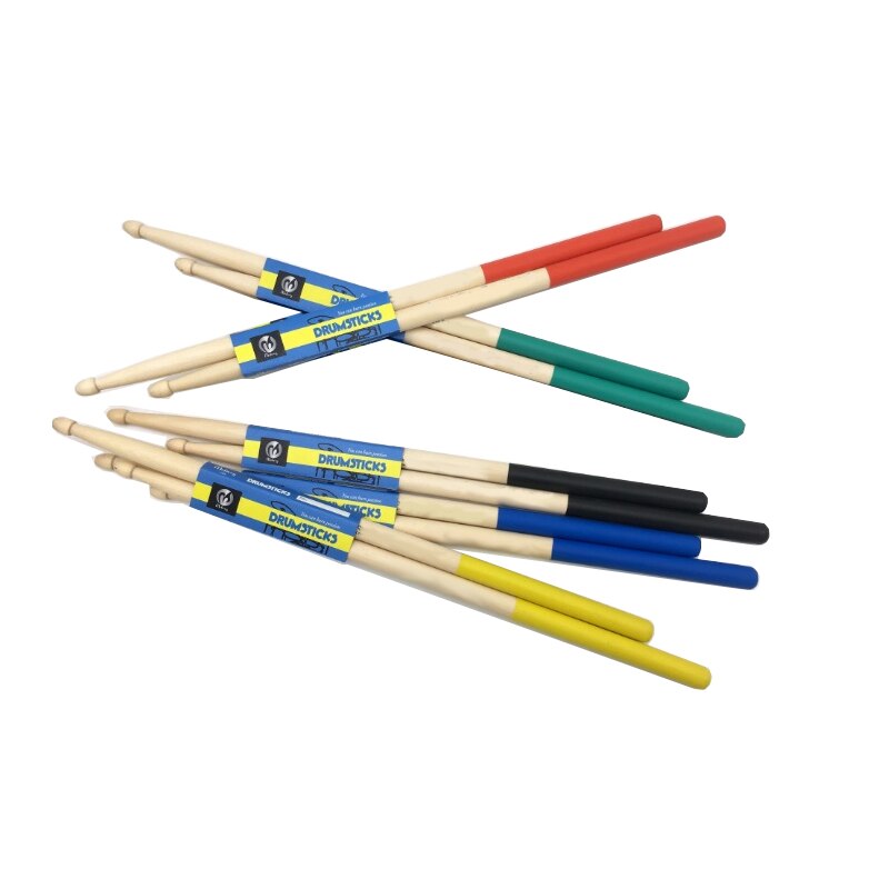 5 Pair Maple Wood Drum Sticks 5A Wood Tip Student Drum Sticks In Color Red / Yellow / Green/ Blue with Bag Waterproof Oxford