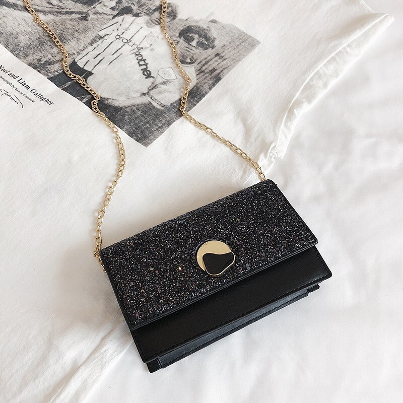 Women's Bag Mini Bag Women's Messenger Bag Sequin Chain Lock Square Sling Bag clutches women YUBAI: Black