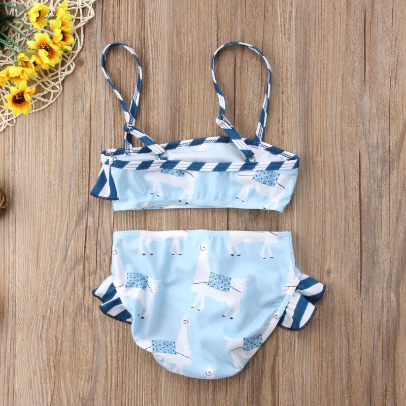 Newborn Baby Girls Summer Swimsuit Cute Cartoon Alpaca Striped Toddler Kids Bikini Set Cute Baby Swimwear Bathing Swimsuit