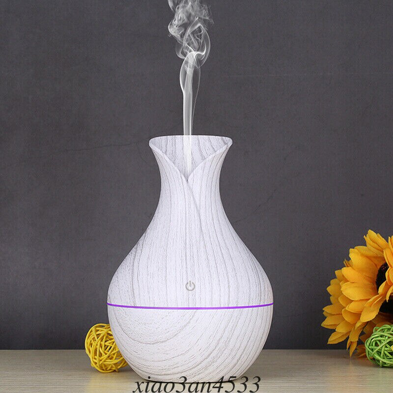 Uk 130Ml Mini Led Ultrasone Luchtbevochtiger Diffuser Essentiële Olie Mist Aroma 3 [Wit Houten Graan]