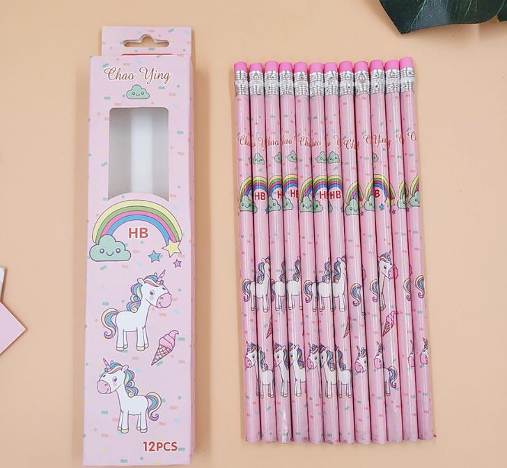 12 Pcs/pack Cartoon Rainbow Unicorn HB Wooden Pencils Sketch Drawing Wood Standard Pencil Stationery Student School Office: 1