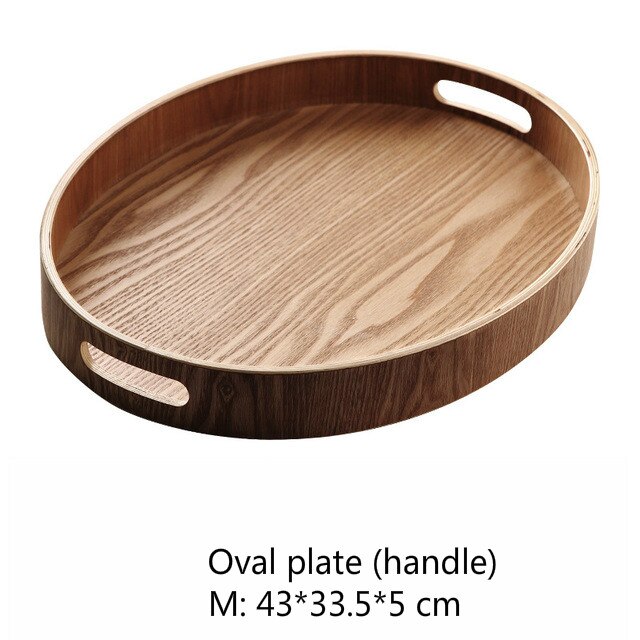 Trä rund/oval/rektangulär serveringsbricka trä tallrik te maträtt dryck tallrik mattallrik middag nötbiff frukt mellanmålsbricka: 13