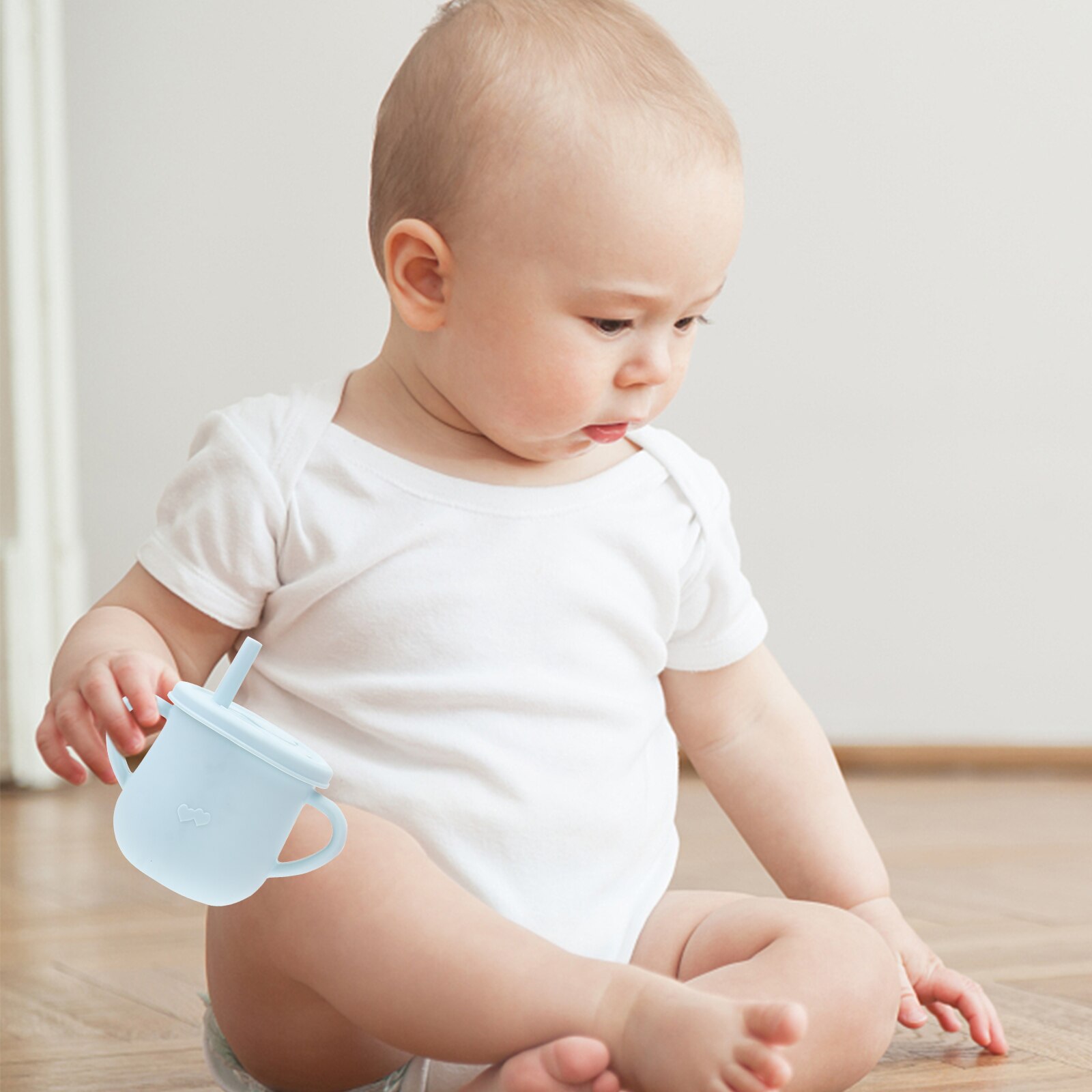2pcs Silicone Sippy Cups with Straw Baby Toddler Child Feeding with 2 Handles