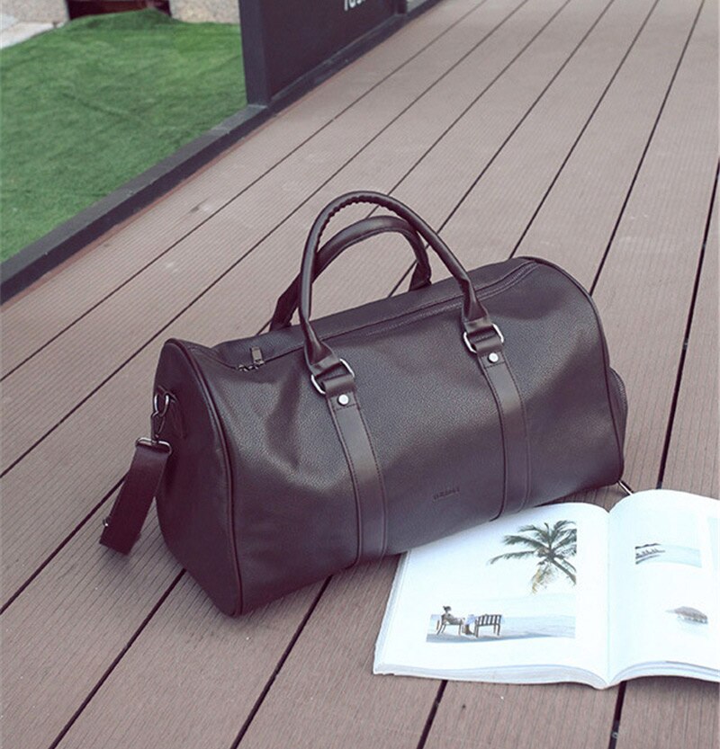 Men Black Leather Travel Bag Big Large Duffel Round Tote Women Men's Gym Over the Shoulder Bags for Shoes Pocket Handbags XA96WC: coffee