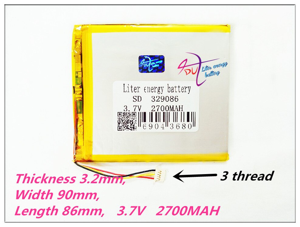 3 threaded 329086 3,7 v 2700 mah polymer batteries for  mp4 mp5 gps dvd mobile video game e-books 328590 308590