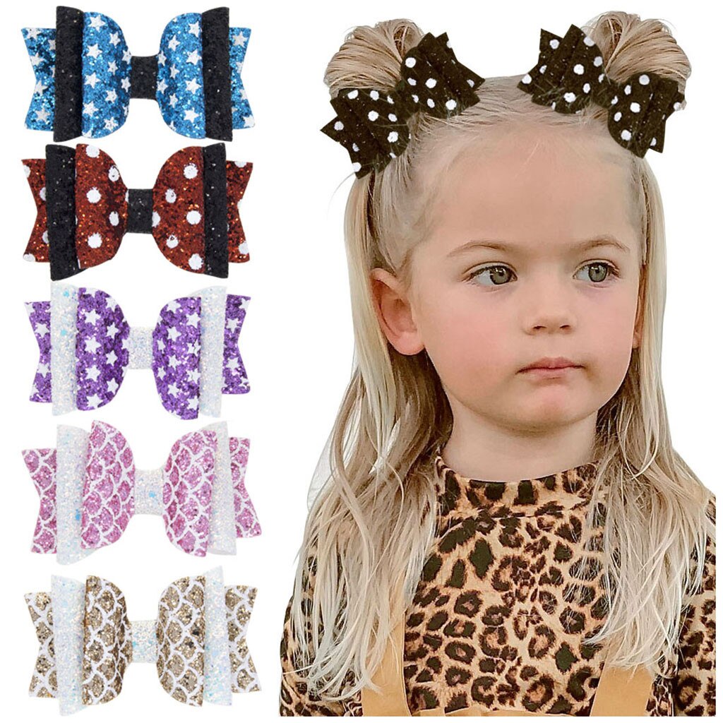 Kinderen Meisjes Handgemaakte Boog Dot Sterren Haarelastiekjes Met Haarspeldjes Voor Meisjes Kids Boutique Lagen Bows Haarspelden Haar Accessoires