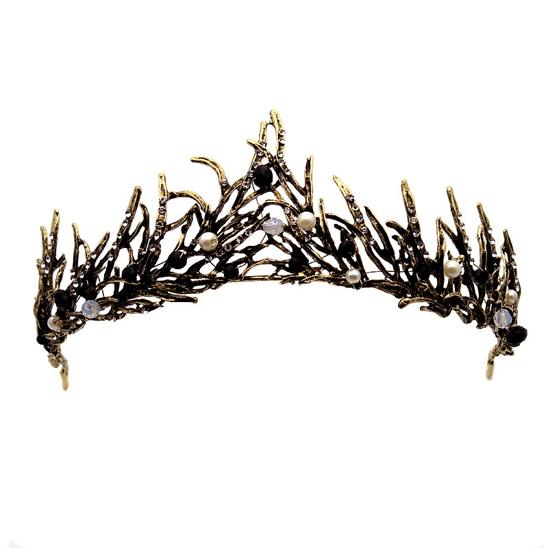 Bianco Nero perla perline Barocco Vintage ▾ Prom Oro tiara Da Sposa Foglia Ramo di Spettacolo di Cristallo corona Da Sposa Accessori per Capelli Sposa