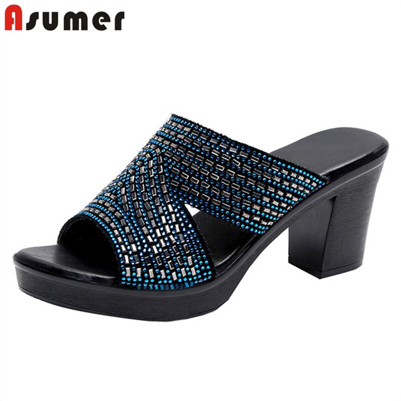 Asumer 8 Cm Hoge Hakken Slipper Vrouwen Platform Schoenen Kristal Elegante Zomer Casual Party Schoenen Dames Slipper