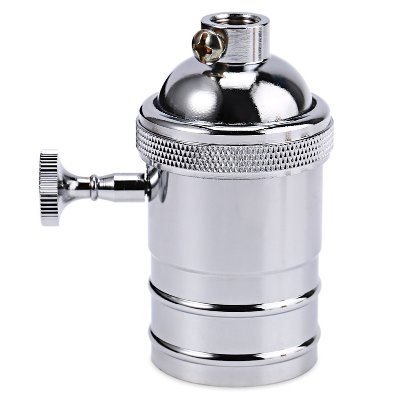 Portalámparas Retro de cobre DIY con interruptor E26 E27 Edison, casquillo de tornillo de iluminación Vintage, accesorio de portalámparas de latón antiguo: Gris