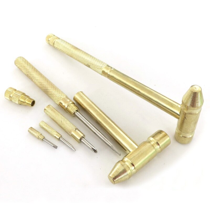 066E Pocket DIY Tools Copper Plated Hammer with Screwdriver Ideal Tool for Watchmaker Jewelers Eating Walnuts Driving Nails