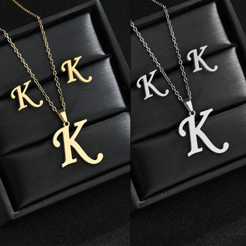 Edelstahl A-Z Alphabet Initial Halskette 26 Englisch Buchstaben Ohrringe Halskette Für Frauen einstellen Personalisieren Schmuck