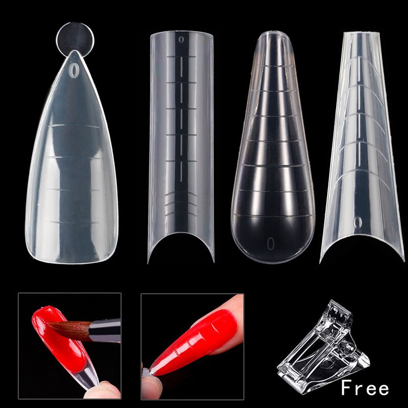 60Pcs Nail Dual Vorm Extension Vinger Systeem Builder Uv Poly Nail Gel Valse Tips Diy Nails Clips Top Formulieren stiletto Amandel Mold