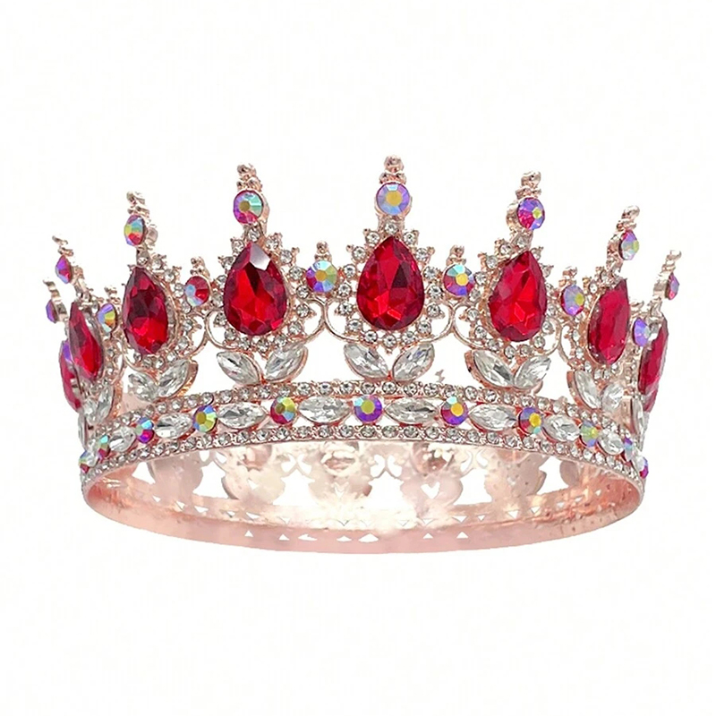 Luxury Color Baroque Queen Crown Colorful Sparkly Rhinestone Wedding Crown Bride Princess Full Round Tiaras Headband Headpieces: Blue Zinc Plated