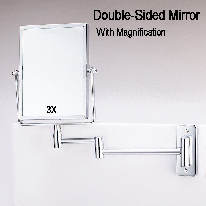 Rectangular bathroom Makeup Mirror, Wall Mounted with 3X Magnification, Double Sided Vanity Mirror, 360 Swivel, Foldable Arm