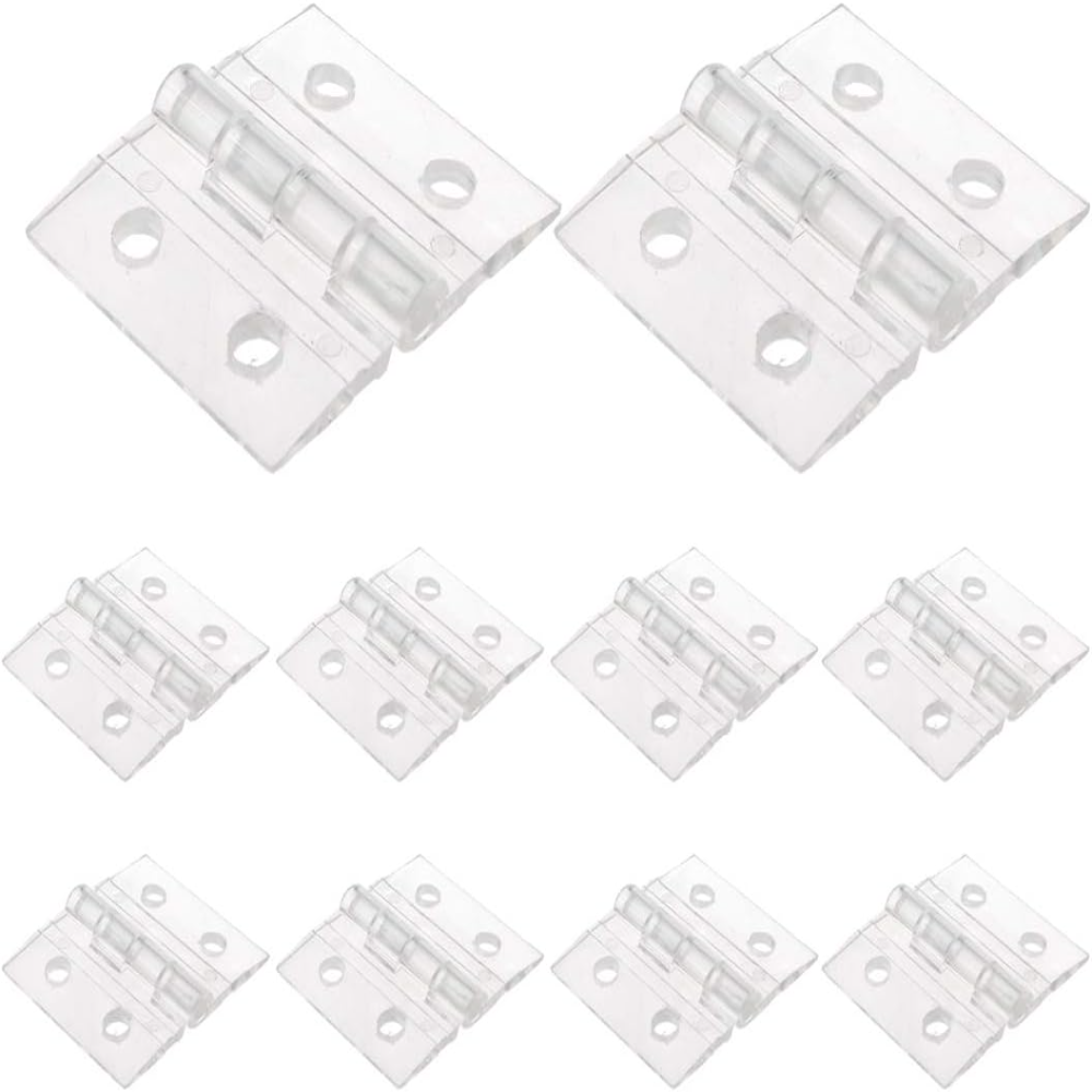 10 bisagras acrílicas transparentes de plástico, mini herrajes transparentes para manualidades en cajas (25 × 35 mm/1 x 1,37 pulgadas): Plata